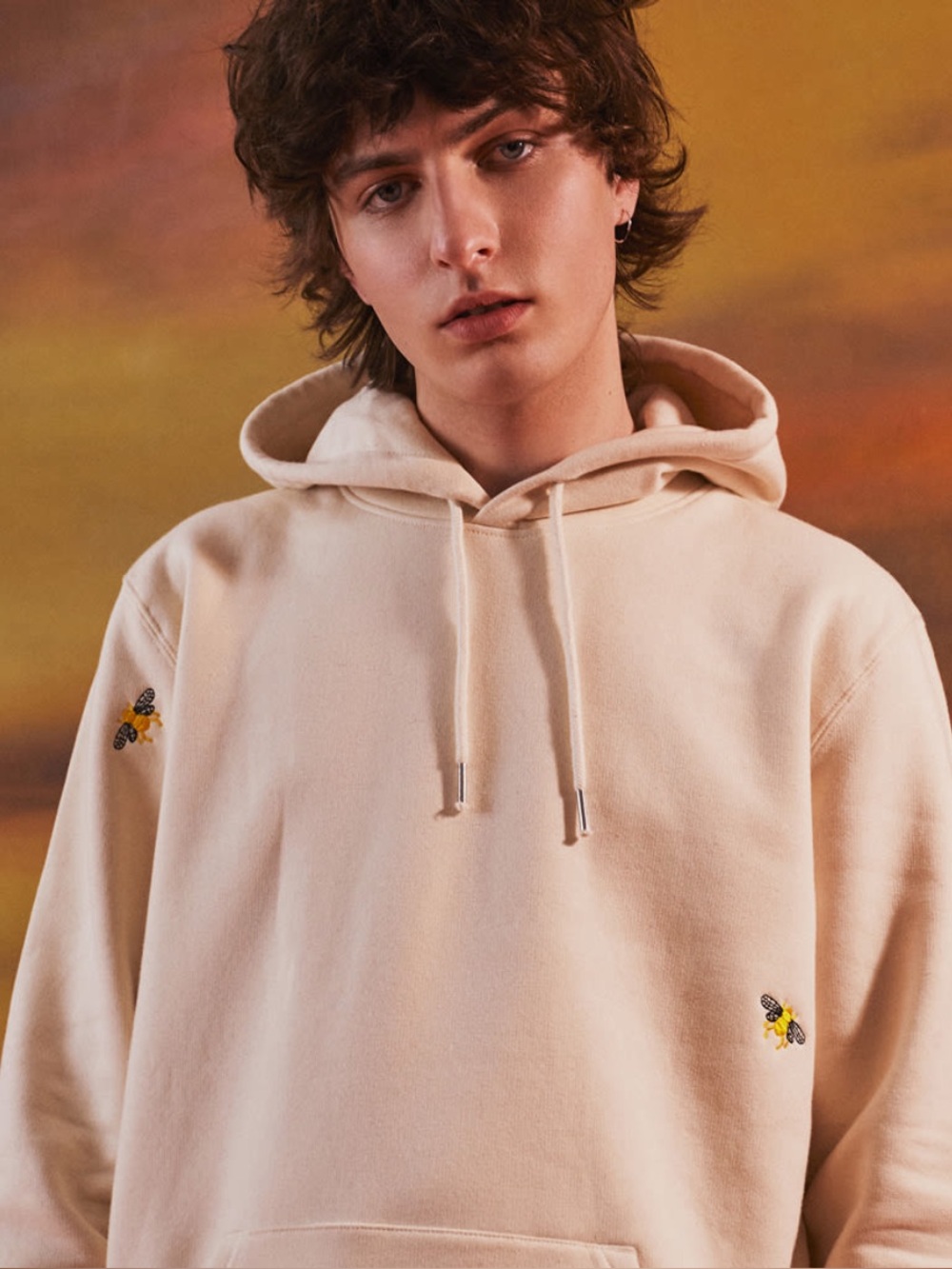 Ingmarson Bee Embroidered Hoodie Ecru